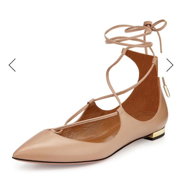 Aquazurra Christy Lace-Up Leather Ballet Flats.